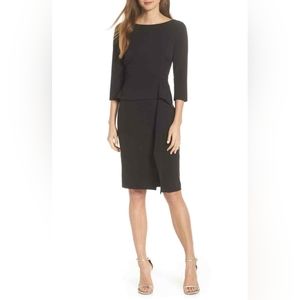 Vince Camuto black angled peplum sheath midi dress